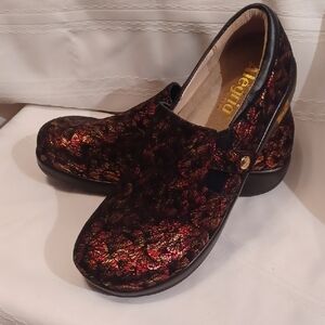 Alegria Black and Red Patterned Slip-Ons